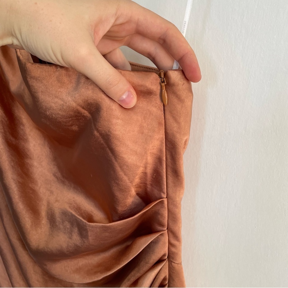 NWT Elliott Cassini Dress Copper Satin One Shoulder Ruched Formal Sleeveless S - Picture 9 of 15